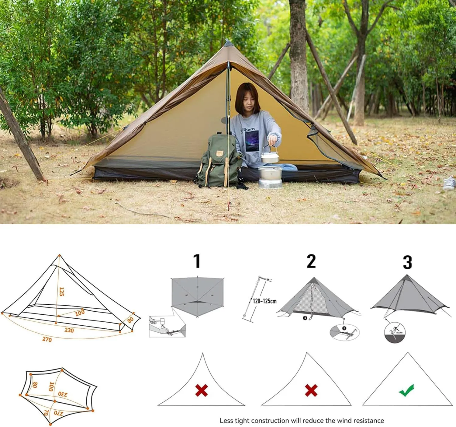 3F UL Gear Lanshan PRO Lanshan Ultralight Tent 3 Season Backpacking Tent for 1 Person, Waterproof Professional Tents for Camping, Trekking, Kayaking, Climbing, Hiking