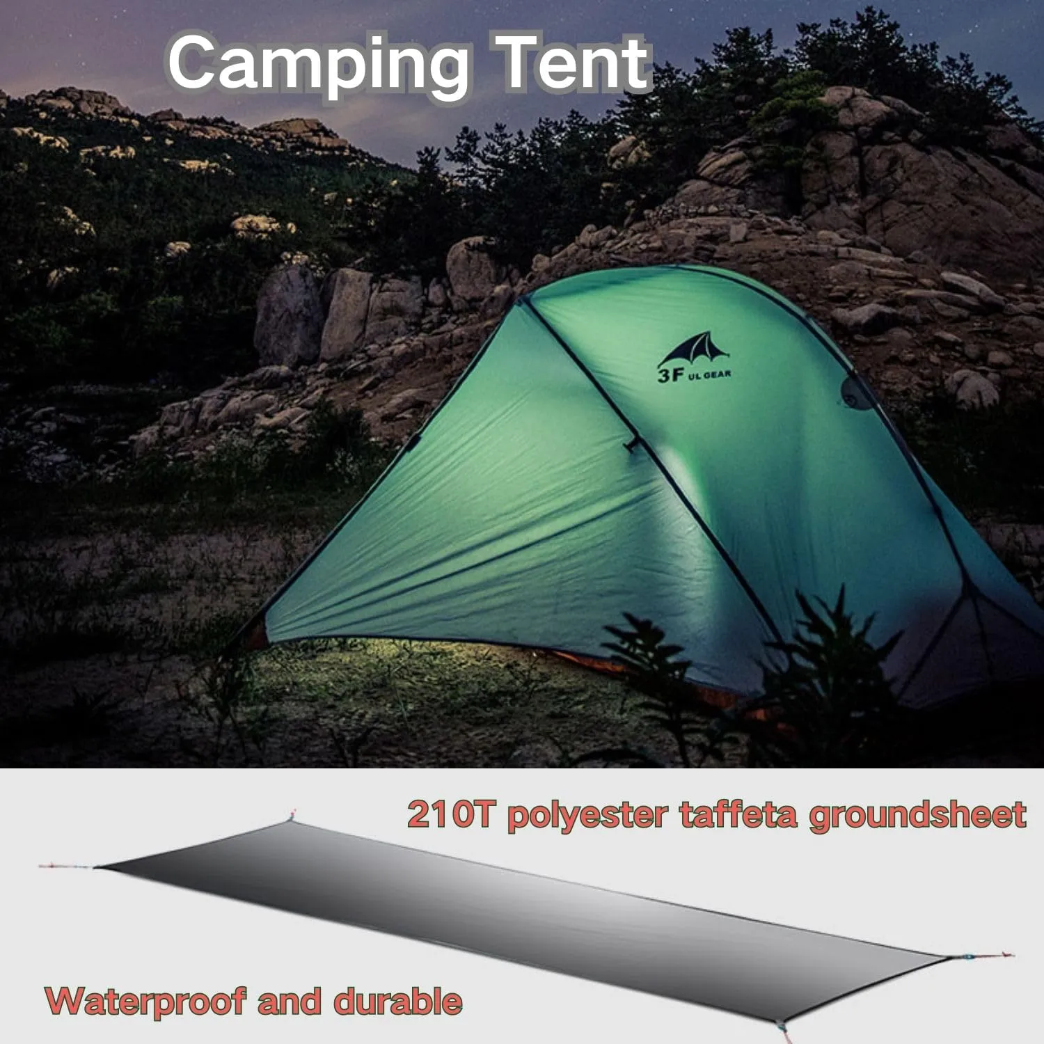 3F UL Gear Waterproof 1/2Person Camping Tent, Windproof Outdoor 3/4Seasons Tent, Portable Camping & Hiking Tent Shelter for Backpacking