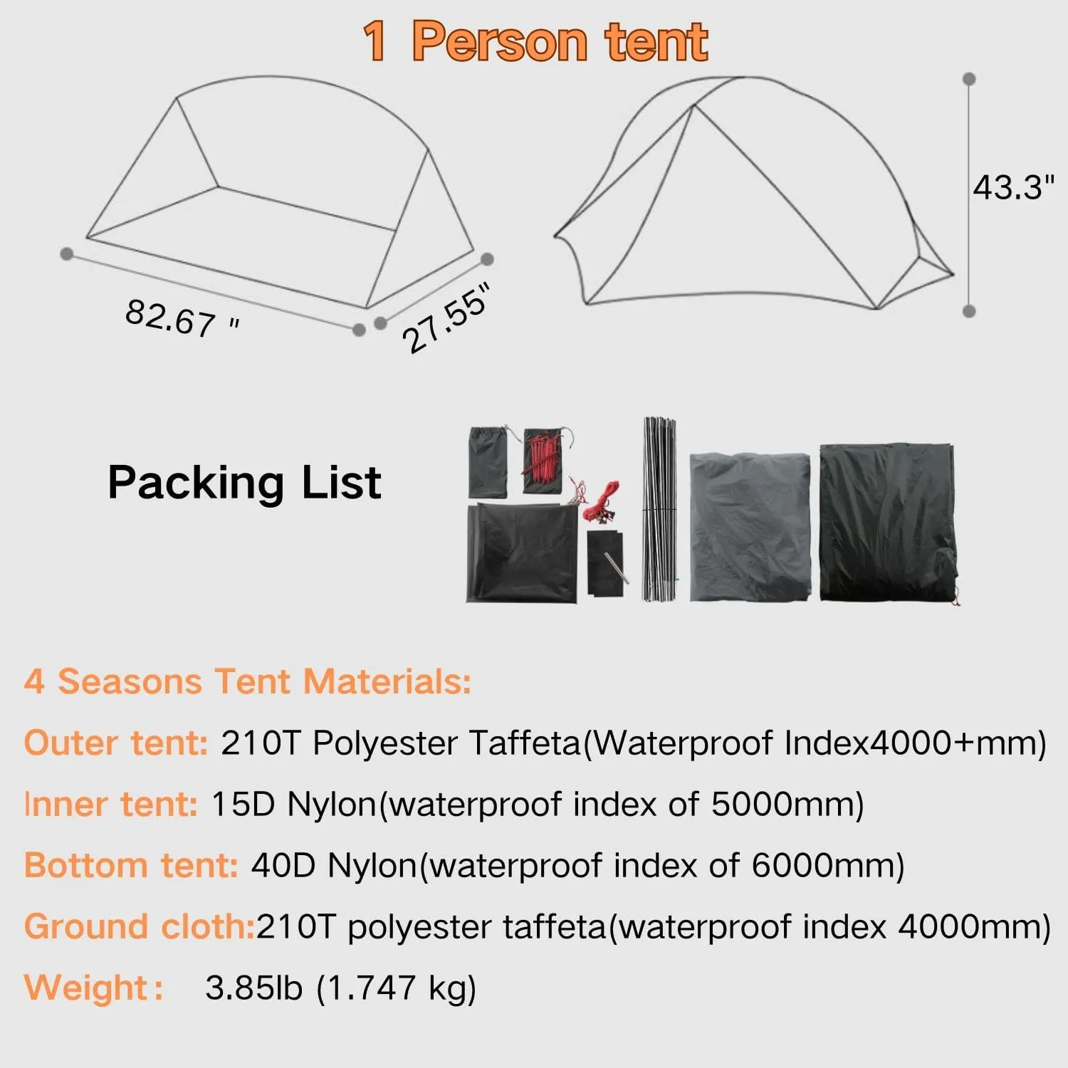 3F UL Gear Waterproof 1/2Person Camping Tent, Windproof Outdoor 3/4Seasons Tent, Portable Camping & Hiking Tent Shelter for Backpacking
