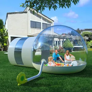 3M Luxury Inflatable Eco Bubble Camping Tent Waterproof PVC Clear Camping,Commercial GradeTwo Room Super Sturdy Large DIY House Home with 300W Blower for Outdoor Family Backyard Camping Stargazing