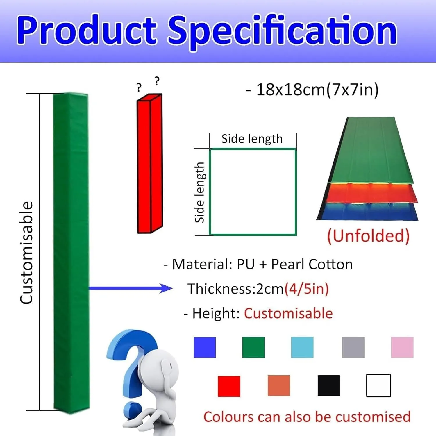 3" 4 5 6 Feet High Basketball Pole Safety Padding Square, UV-Resistant Basketball Hoop Pad Custom, Wrap Around Garage Post Pads for Columns/Rod/Street Lights