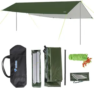 3x6m Awning Waterproof Tarp Tent Shade with Pole Folding Camping Canopy Ultra Beach Sun Shelter for Camping Hiking and Survival Shelter