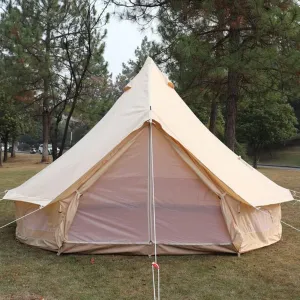 4-12 Person Camping Tent 3-6m Waterproof Cotton Canvas Bell Tent Outdoor 4 Seasons Family Party Picnic Yurt Tent W/Stove Hole (Beige 9.84ft 3m 3~5People) (Beige 19.7ft 6m 10~12People)