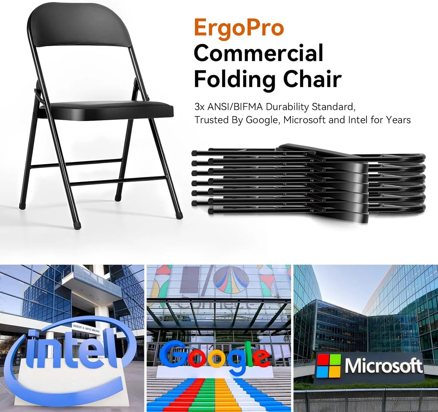 4 Pack Folding Chairs with Cushion – Padded Comfortable Foam Seating Black Space-Saving Foldable Chairs for Indoor Outdoor Weddings, Parties, Backyard & Office Events (Black, 4 Pack)