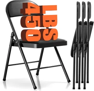 4 Pack Folding Chairs with Cushion – Padded Comfortable Foam Seating Black Space-Saving Foldable Chairs for Indoor Outdoor Weddings, Parties, Backyard & Office Events (Black, 4 Pack)