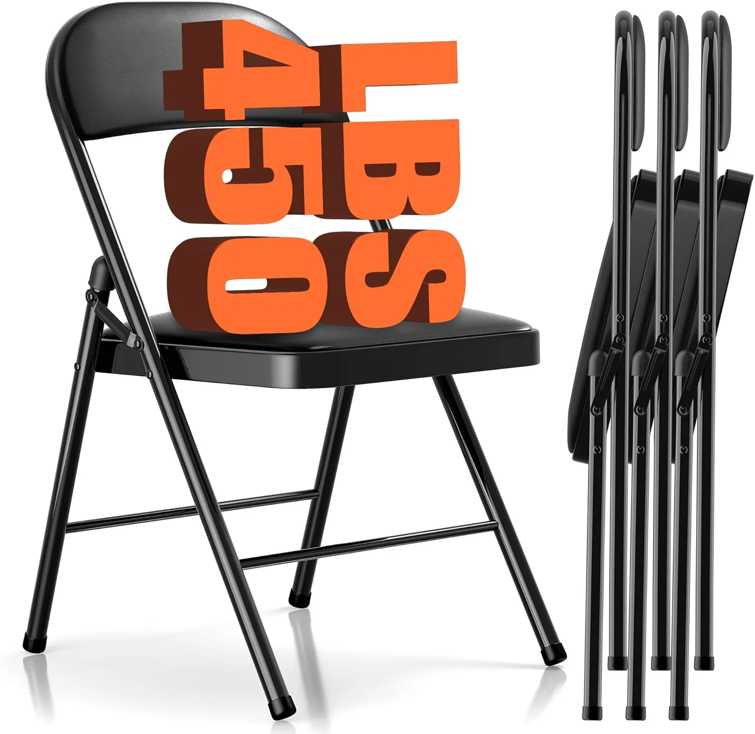 4 Pack Folding Chairs with Cushion – Padded Comfortable Foam Seating Black Space-Saving Foldable Chairs for Indoor Outdoor Weddings, Parties, Backyard & Office Events (Black, 4 Pack)