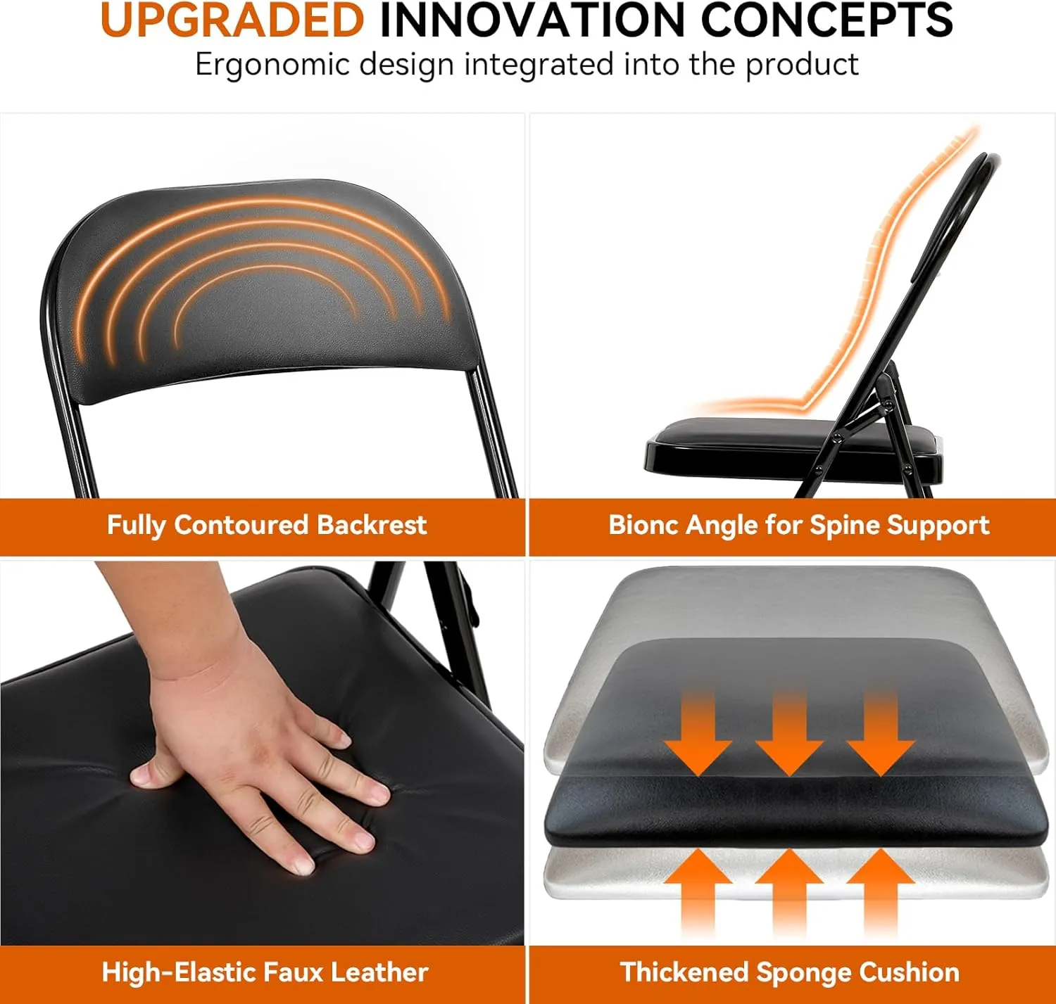 4 Pack Folding Chairs with Cushion – Padded Comfortable Foam Seating Black Space-Saving Foldable Chairs for Indoor Outdoor Weddings, Parties, Backyard & Office Events (Black, 4 Pack)