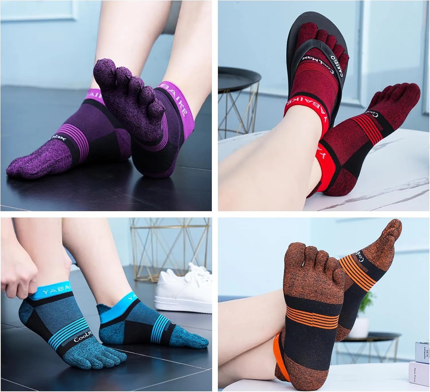 4 Pack Toe Socks COOL-MAX Ankle for Men Women Athletic Running Breathable No Show