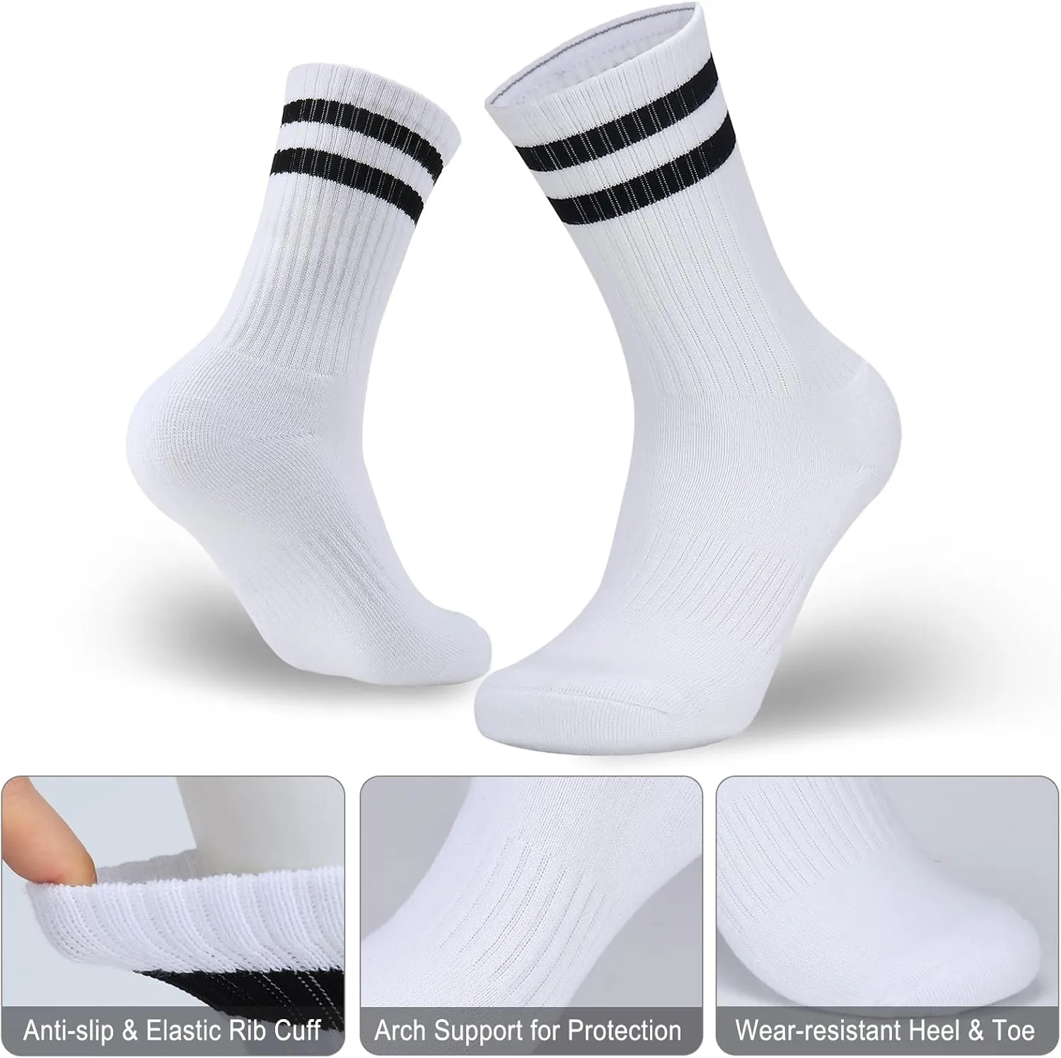4 Pairs Athletic Socks Cotton Cushioned Striped Crew Socks Sports Running Socks for Men Women Teens