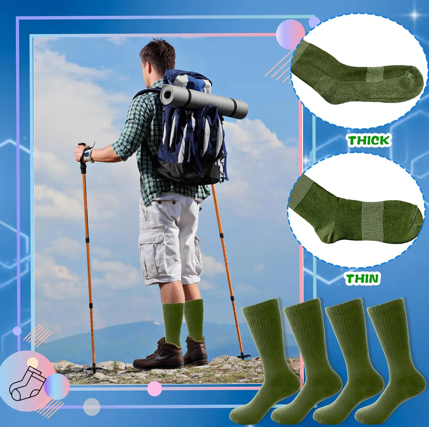 4 Pairs Men's Military Crew Socks Army Green Cotton Sock for Soldiers Police Firefighters Outdoor Sports Work Socks