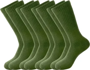 4 Pairs Men's Military Crew Socks Army Green Cotton Sock for Soldiers Police Firefighters Outdoor Sports Work Socks