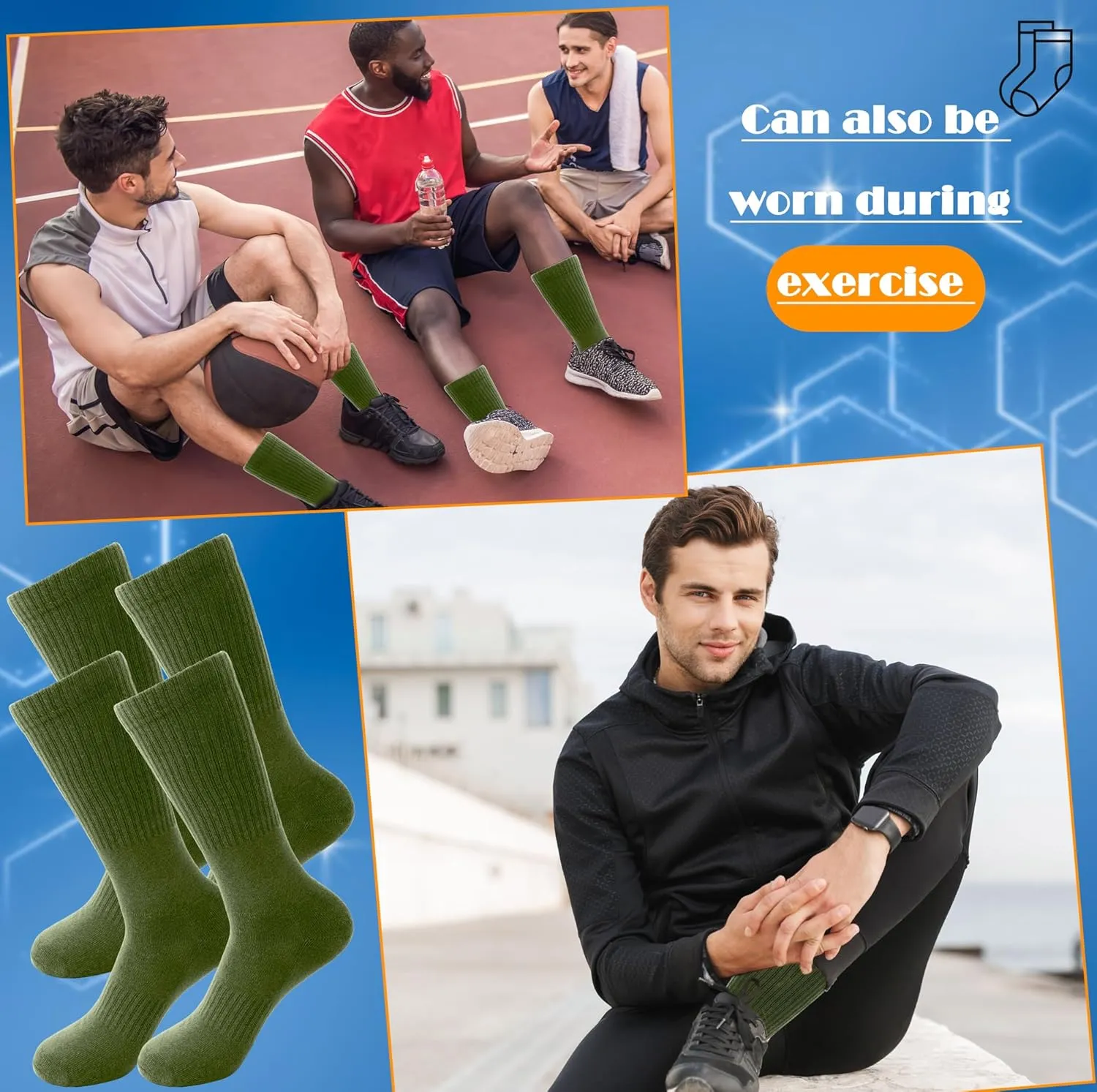 4 Pairs Men's Military Crew Socks Army Green Cotton Sock for Soldiers Police Firefighters Outdoor Sports Work Socks