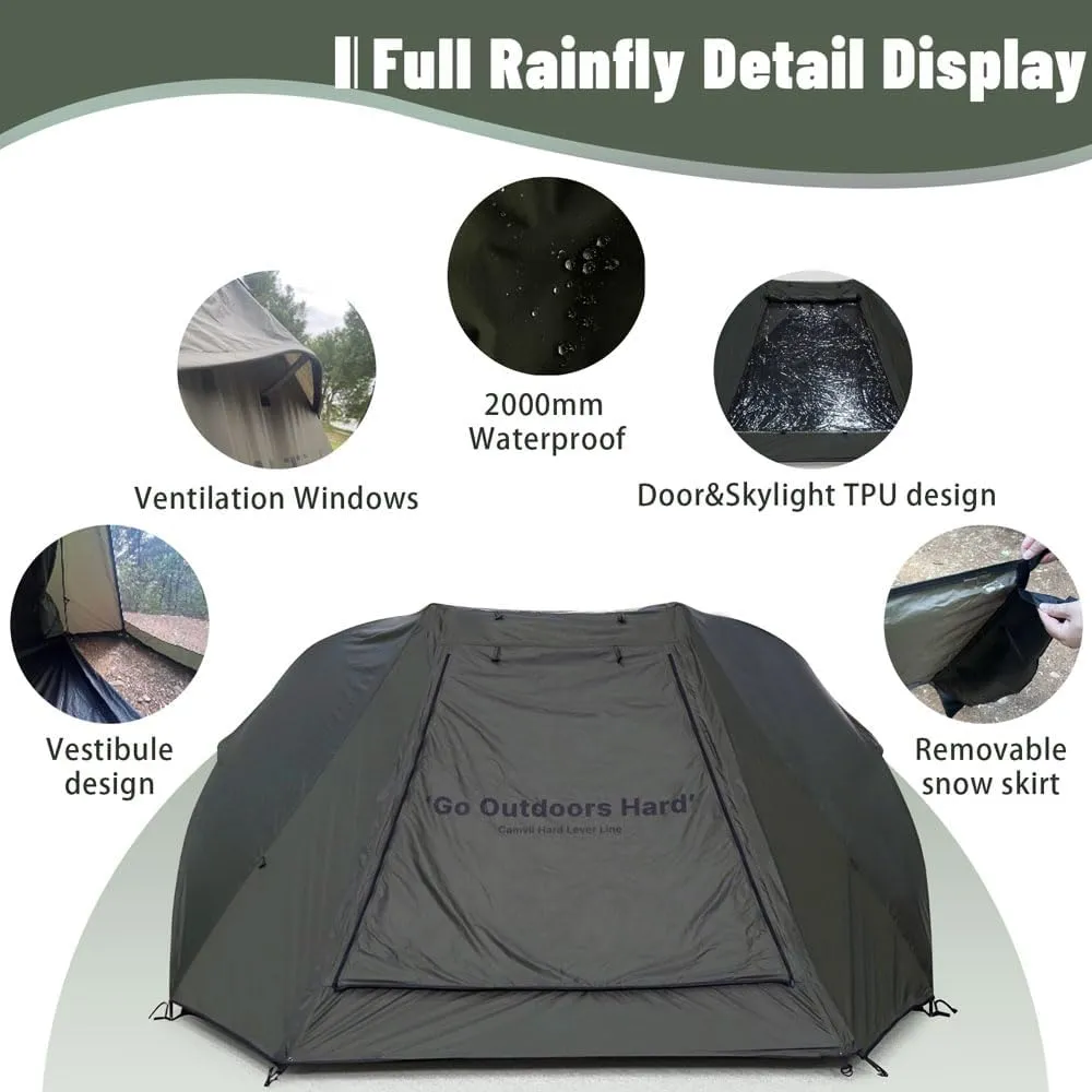 4 Person Canvas Tent with Full Rainfly&Footprint, Easy Set Up Breathable 4 Season FamilyTent for Winter Outdoor Glamping Car Camping
