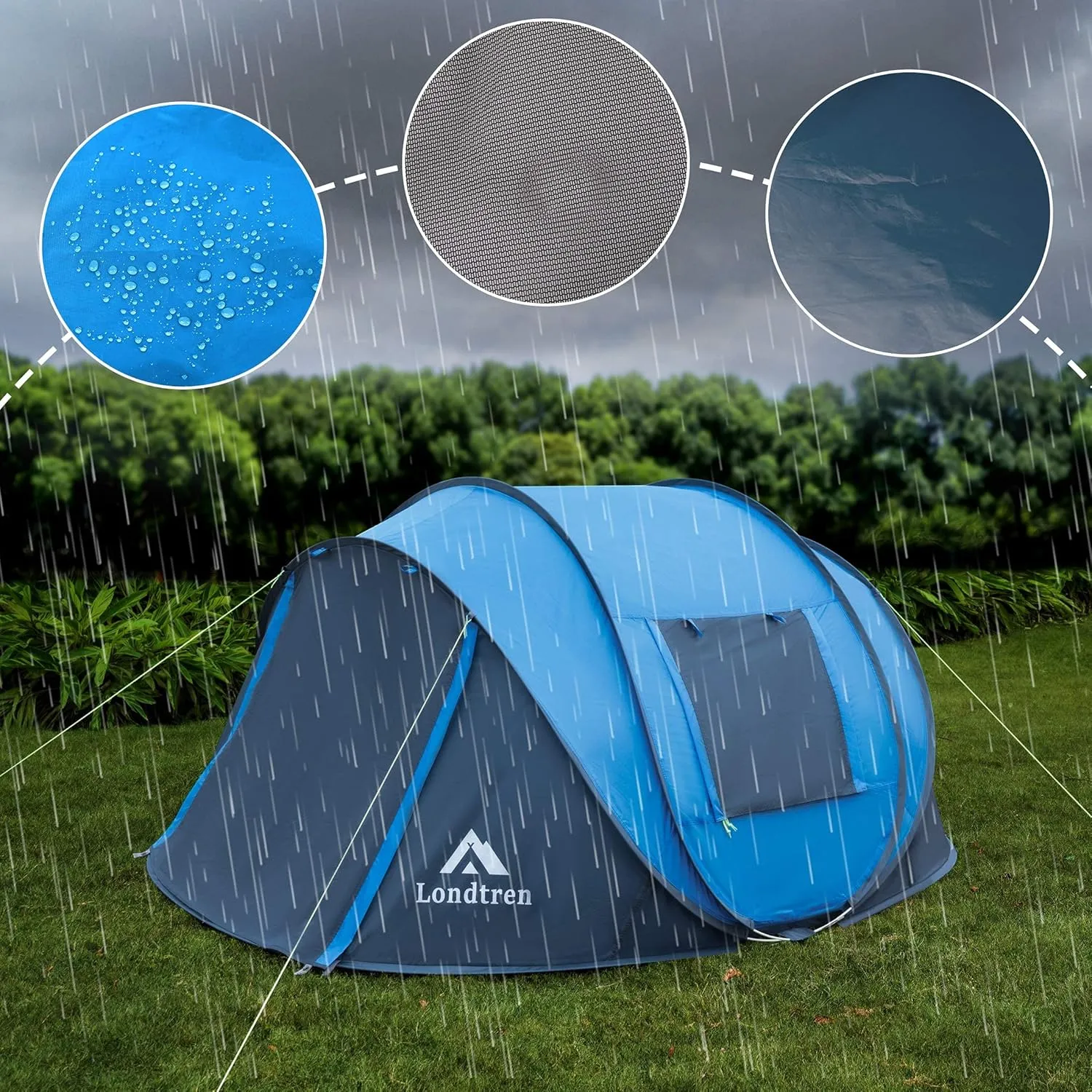 4 Person Easy Pop Up Tent Waterproof Automatic Setup 2 Doors-Instant Family Tents for Camping Hiking & Traveling