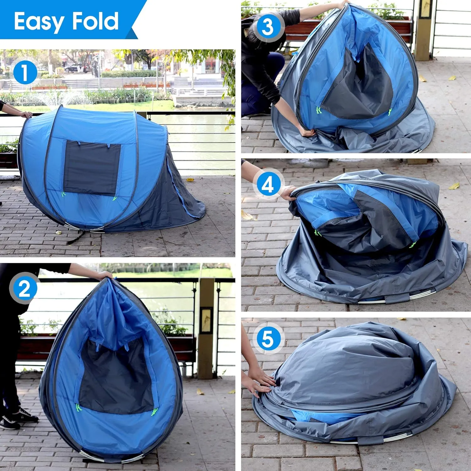 4 Person Easy Pop Up Tent Waterproof Automatic Setup 2 Doors-Instant Family Tents for Camping Hiking & Traveling