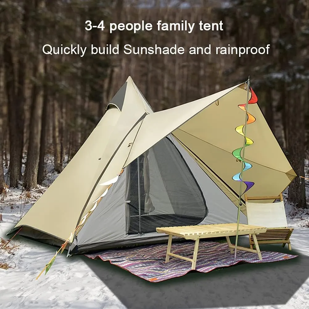 4 Person Tent for Camping Pyramid Teepee Tent Outdoor Portable Double Layers Indian Tipi Tent for Outdoor Family Hiking Yurt Tent