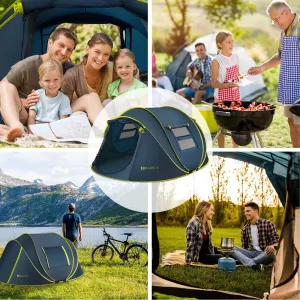 4-Person Waterproof Pop-Up Instant Tent - Spacious Doors & Windows, Dark Blue