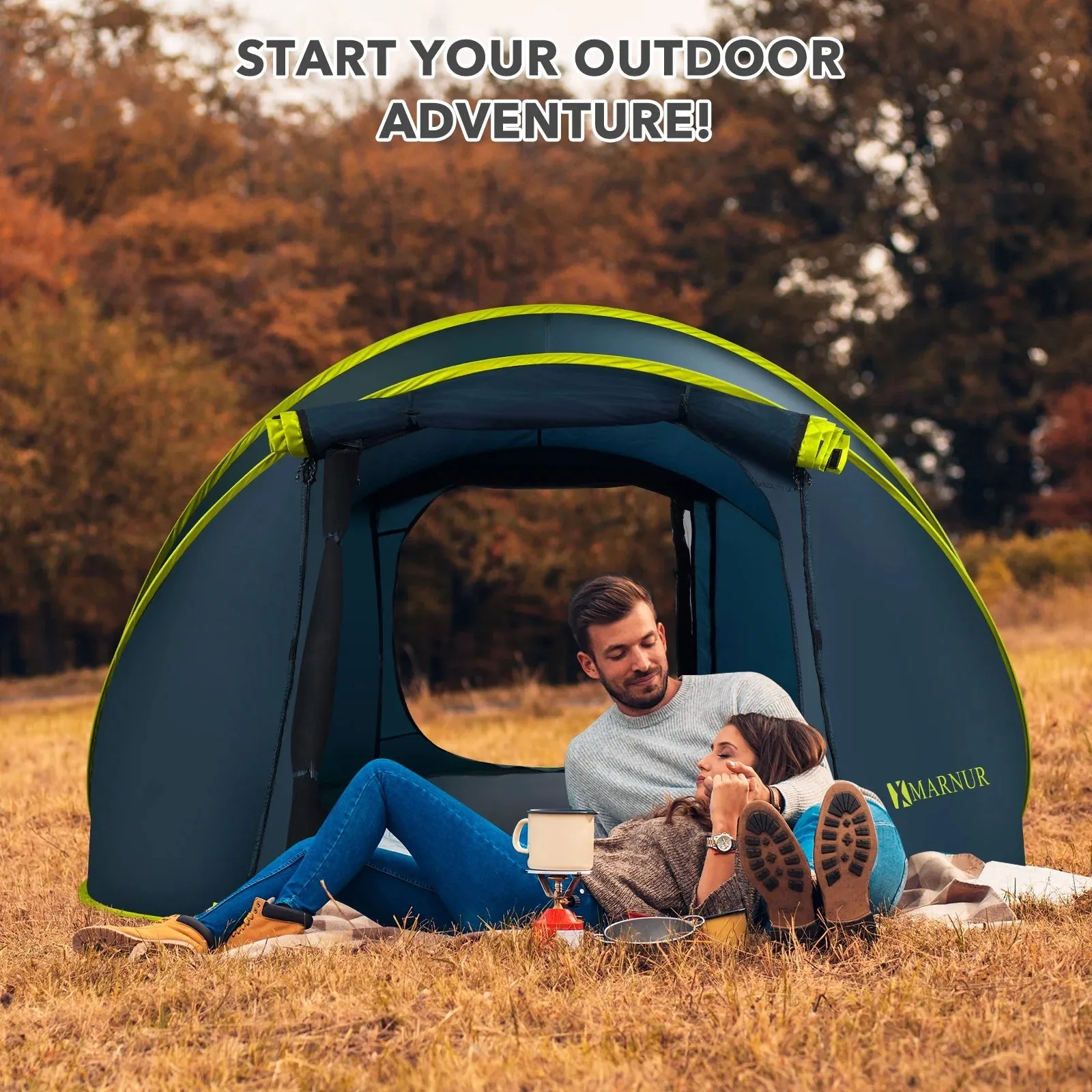 4-Person Waterproof Pop-Up Instant Tent - Spacious Doors & Windows, Dark Blue