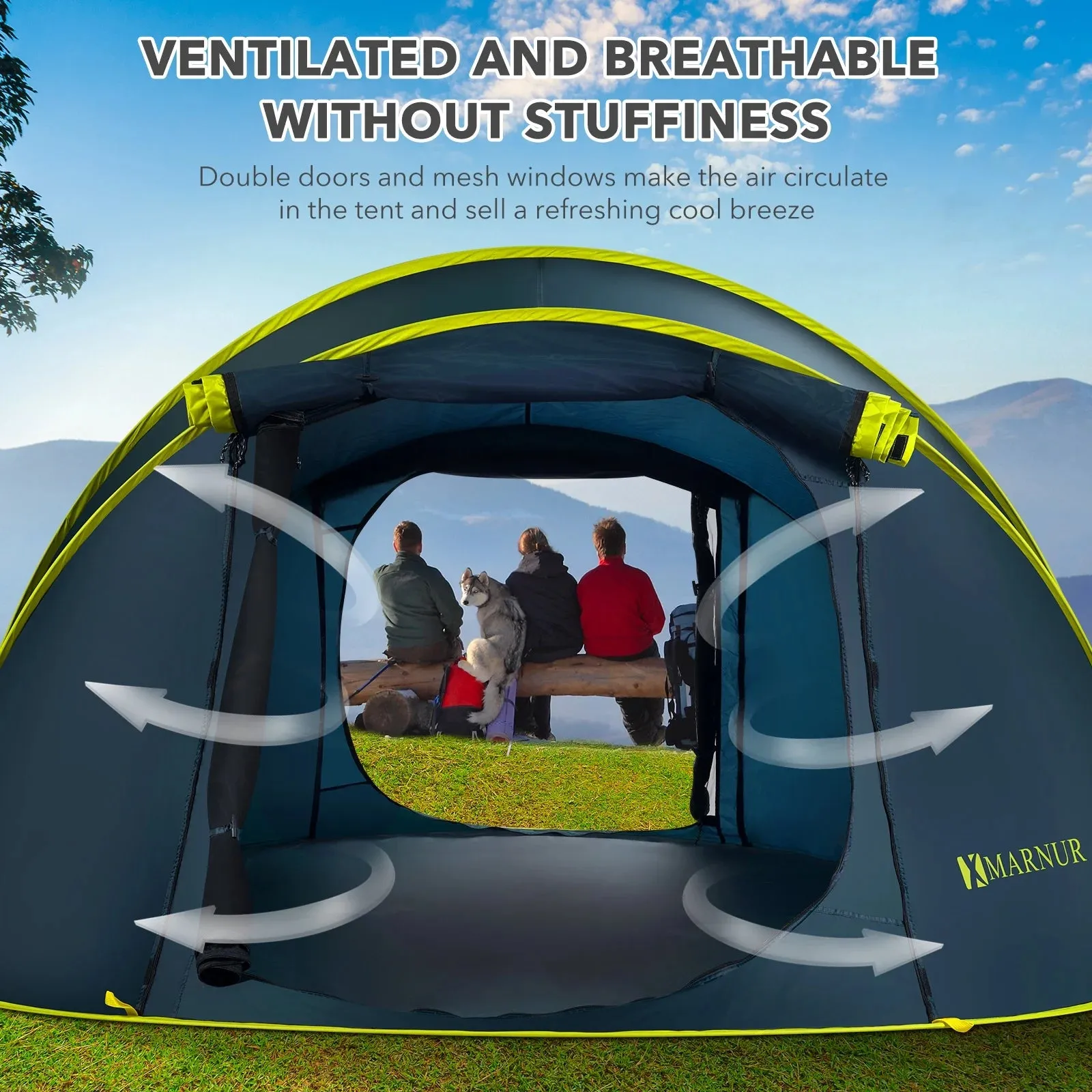 4-Person Waterproof Pop-Up Instant Tent - Spacious Doors & Windows, Dark Blue