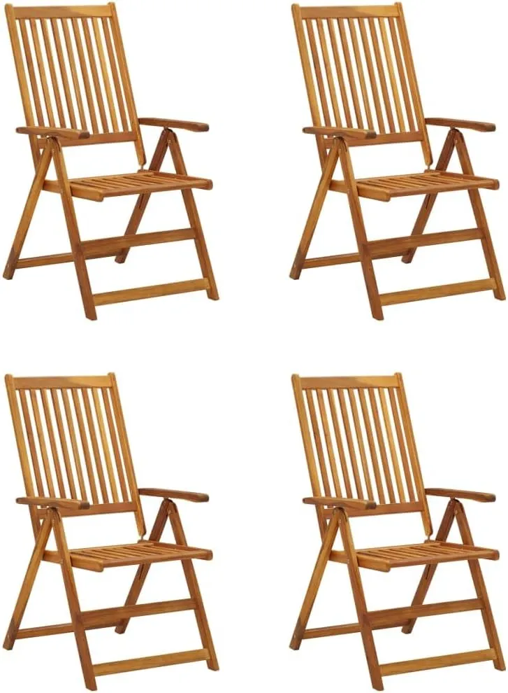 4-Piece Patio Reclining Chairs with Cushions Solid Acacia Wood Outdoor Lounge Chairs 5 Adjustable Positions Foldable Pool Beach Furniture Gray