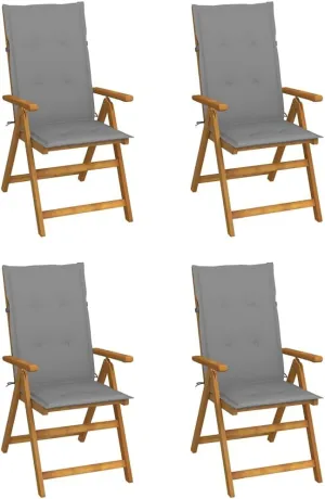 4-Piece Patio Reclining Chairs with Cushions Solid Acacia Wood Outdoor Lounge Chairs 5 Adjustable Positions Foldable Pool Beach Furniture Gray