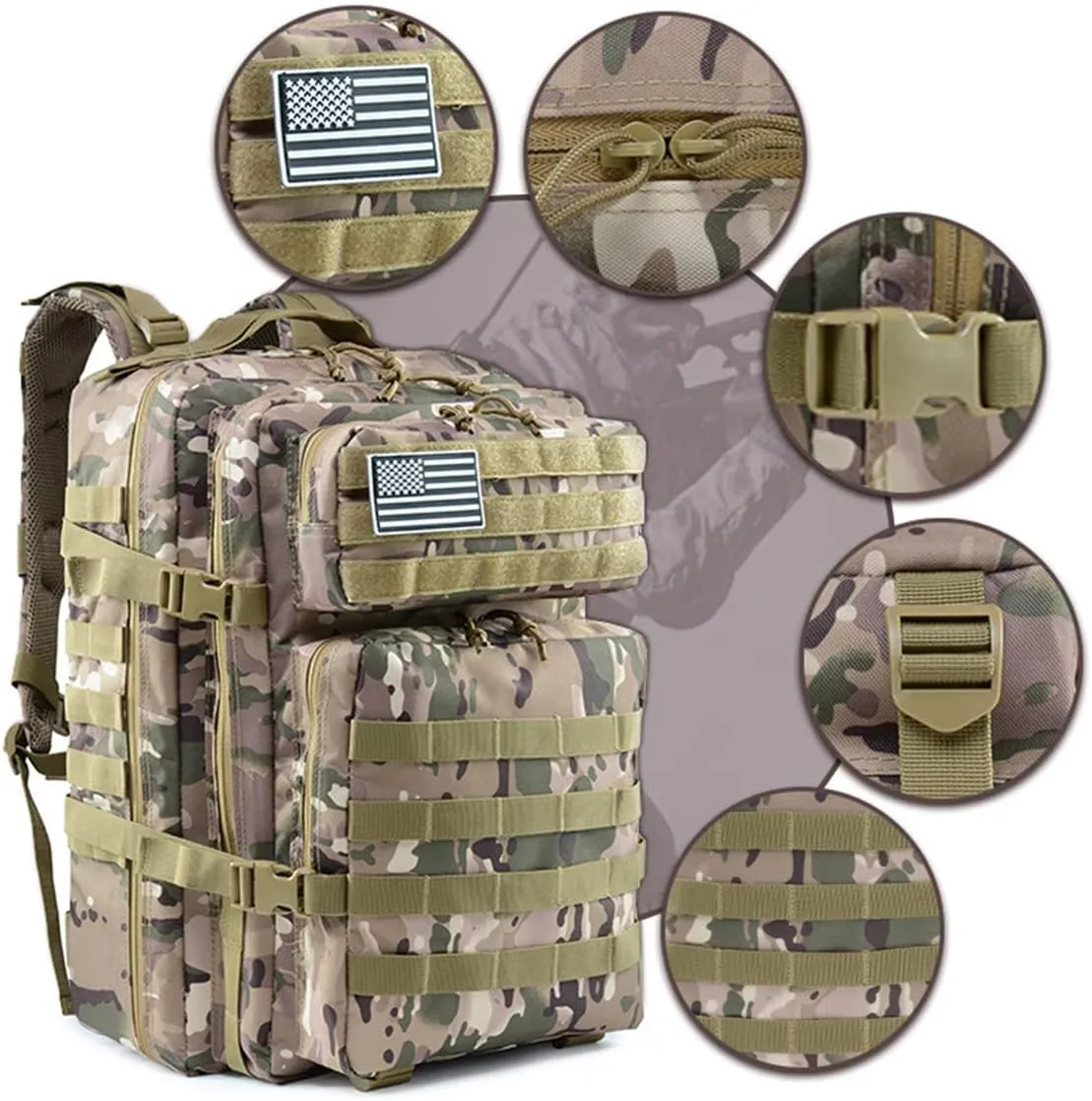 45L Military Backpack Tactica Rucksack Outdoor Assault Pack Hiking Travel Rucksacks