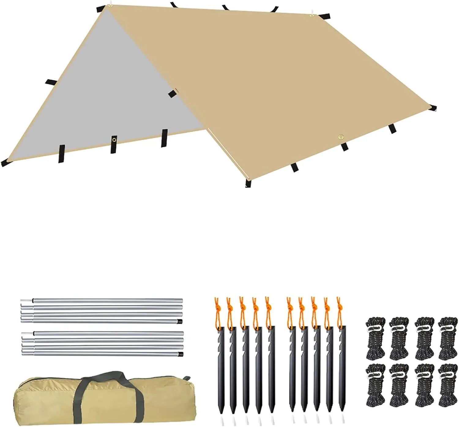 4m x 4m Large Camping Tarp, Lightweight Tarpaulin, Waterproof Tent, Camping Shelter, Portable Awning Canopy, Hammock Rain Fly, Outdoor Sunshade for Hiking Backpacking