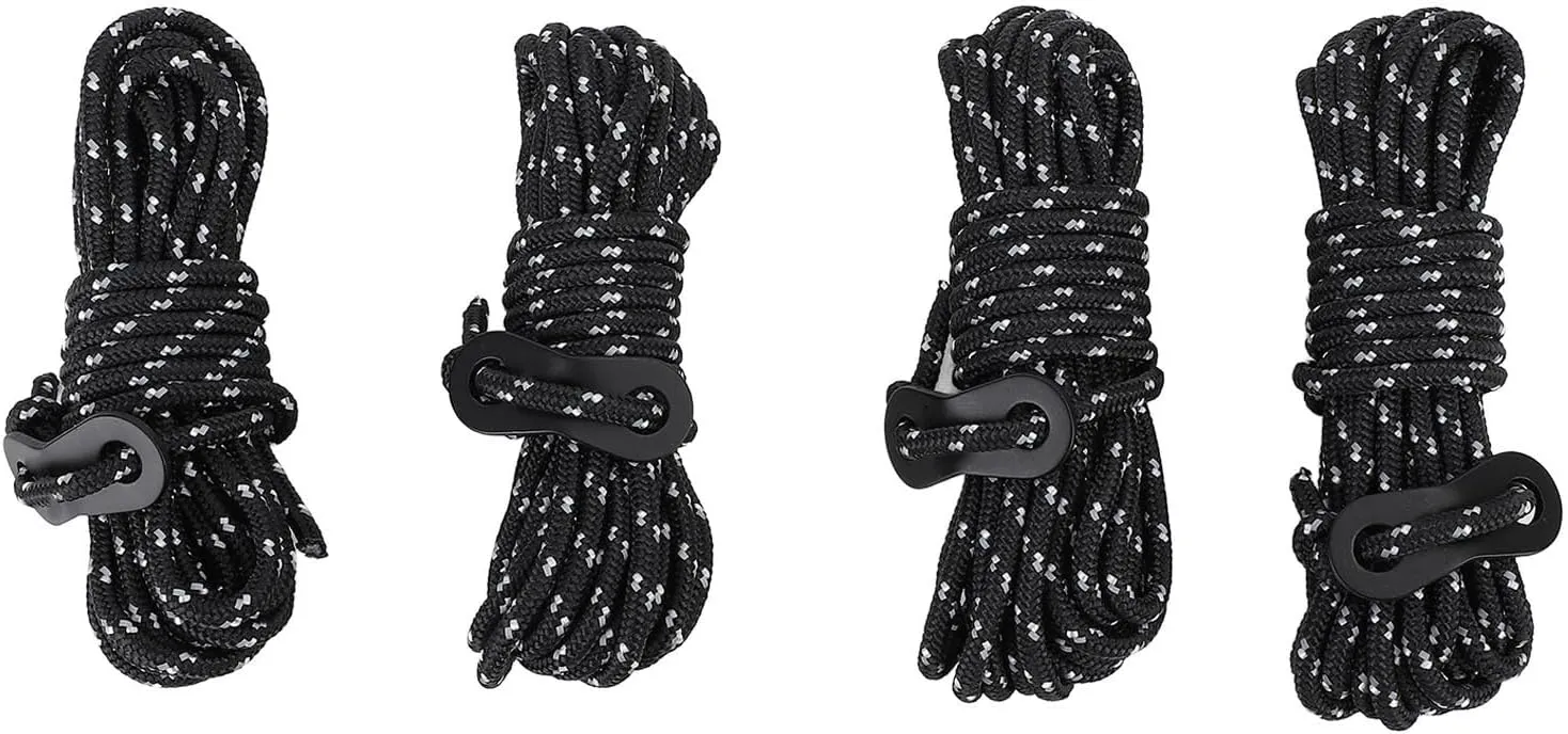 4Pcs 4 mm Camping Rope Wind Proof Reflective Tent Cords Outdoor Camping Guylines Ropes for Tent Tarp Canopy Shelter Climbing Hiking Backpacking Survival Gear
