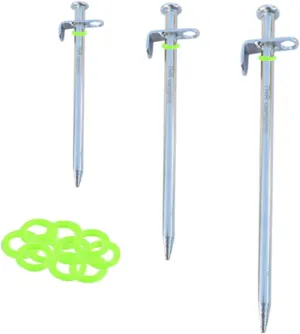 4Pcs Durable Steel Tent Stakes with Fluorescent Rings Heavy Duty Outdoor Awning Pegs for Camping Canopy and Tarp Support Reliable Ground Anchors for Various