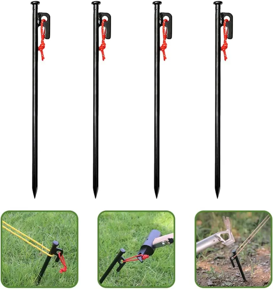 4pcs Heavy Duty Tent Ground Stakes Portable Camping Pegs for Outdoor Use with Storage Bag Garden Stakes for Secure Tarp and Tent Setup