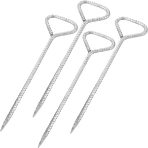 4pcs Reinforced Tent Pile Heavy Duty Ground Stakes Metal Stakes Tarp Stakes Tent Ground Nail Tent Stakes Metal Tent Spikes Small Stakes for Ground Silver Galvanized Steel
