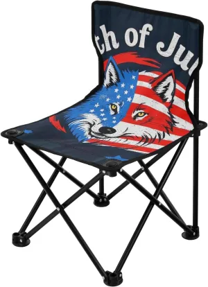 4th of July Independence Day Red Blue Wolf Compact Backpack Beach Chairs for Adults Lightweight Ultralight Camping Chair Includes Carry Bag Lawn Chairs for Adults Heavy Duty for Traveling Outdoor