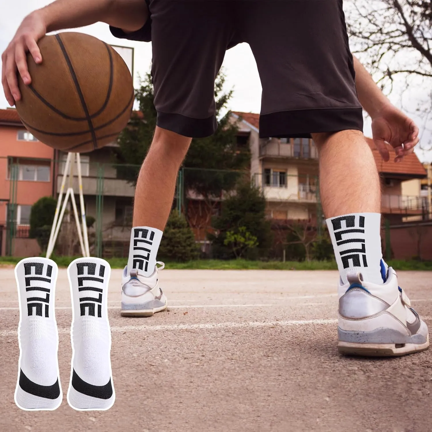 5 Pairs Elite Basketball Socks Cushioned Athletic Crew Socks for Men Youth Adult Soccer Outdoor Football Running