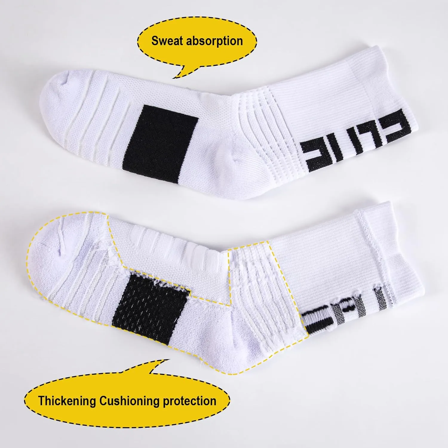5 Pairs Elite Basketball Socks Cushioned Athletic Crew Socks for Men Youth Adult Soccer Outdoor Football Running