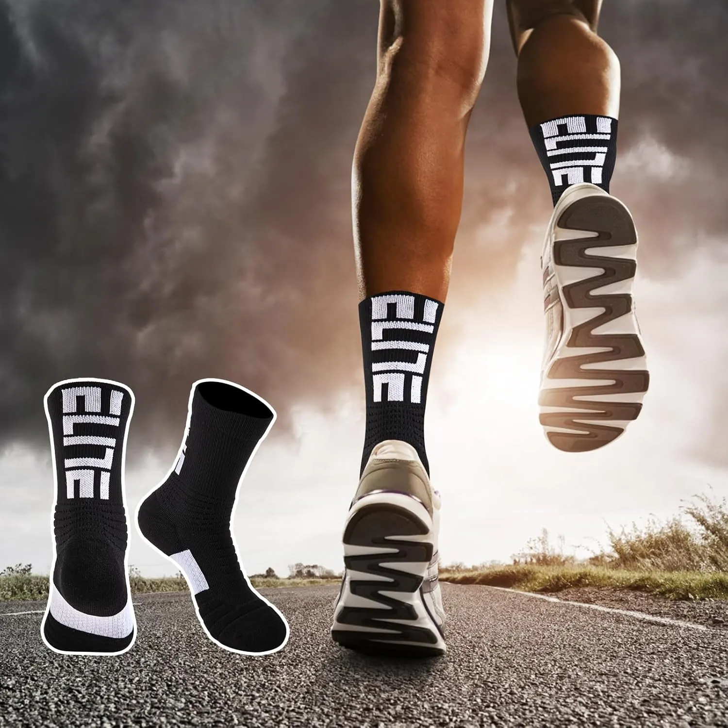 5 Pairs Elite Basketball Socks Cushioned Athletic Crew Socks for Men Youth Adult Soccer Outdoor Football Running