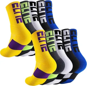 5 Pairs Elite Basketball Socks Cushioned Athletic Crew Socks for Men Youth Adult Soccer Outdoor Football Running