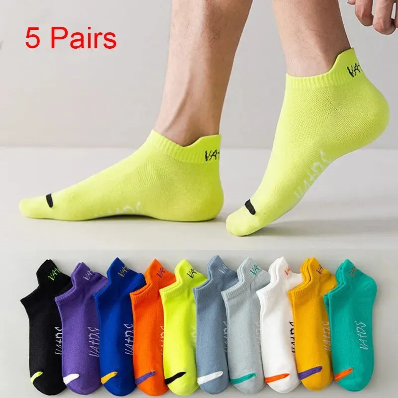 5 Pairs Mens Bright Ankle Socks Breathable Deodorant Invisible for Street Fashion Sports and Travel
