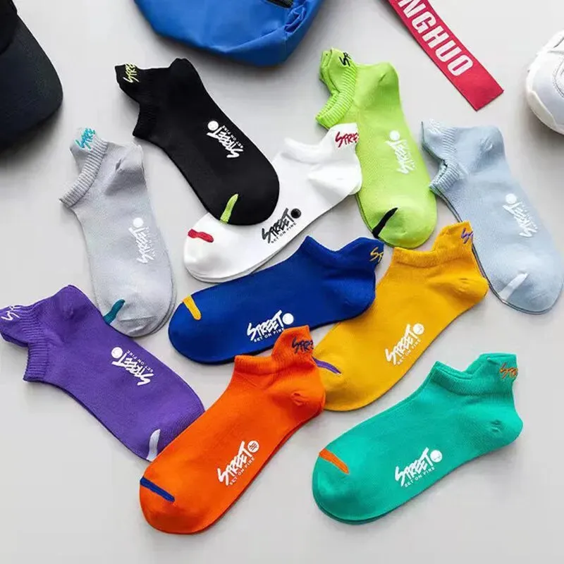 5 Pairs Mens Bright Ankle Socks Breathable Deodorant Invisible for Street Fashion Sports and Travel