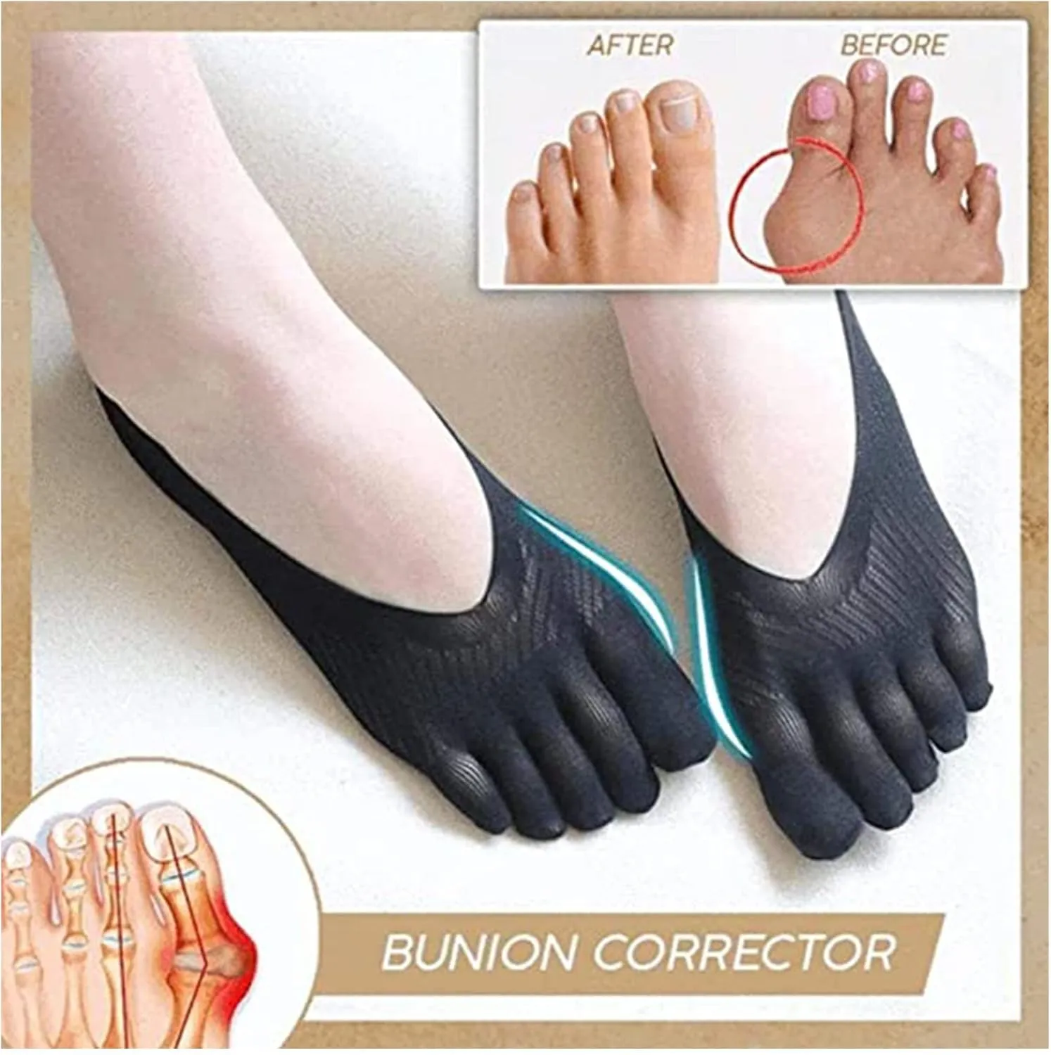 5 Pairs Orthopedic Compression Socks, No Show Five Toes, Breathable Split Toe Finger Socks