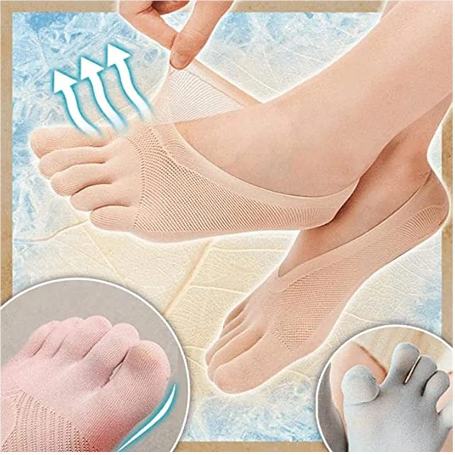5 Pairs Orthopedic Compression Socks, No Show Five Toes, Breathable Split Toe Finger Socks