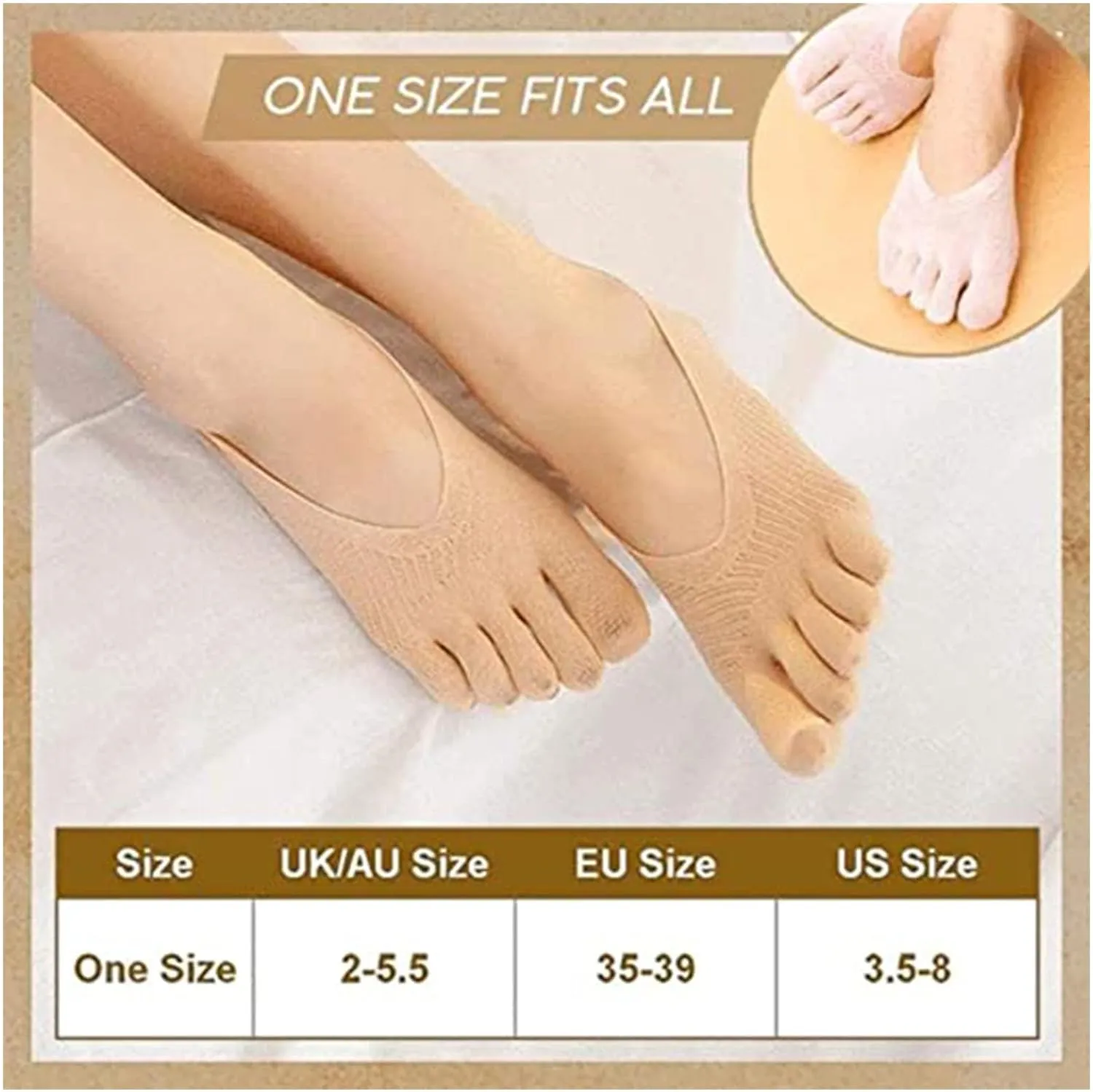 5 Pairs Orthopedic Compression Socks, No Show Five Toes, Breathable Split Toe Finger Socks