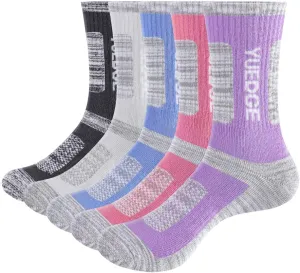 5 Pairs Women's Outdoor Hiking Socks For Women, Moisture Wicking Athletic Cushioned Crew Socks Padded Work Boot Socks