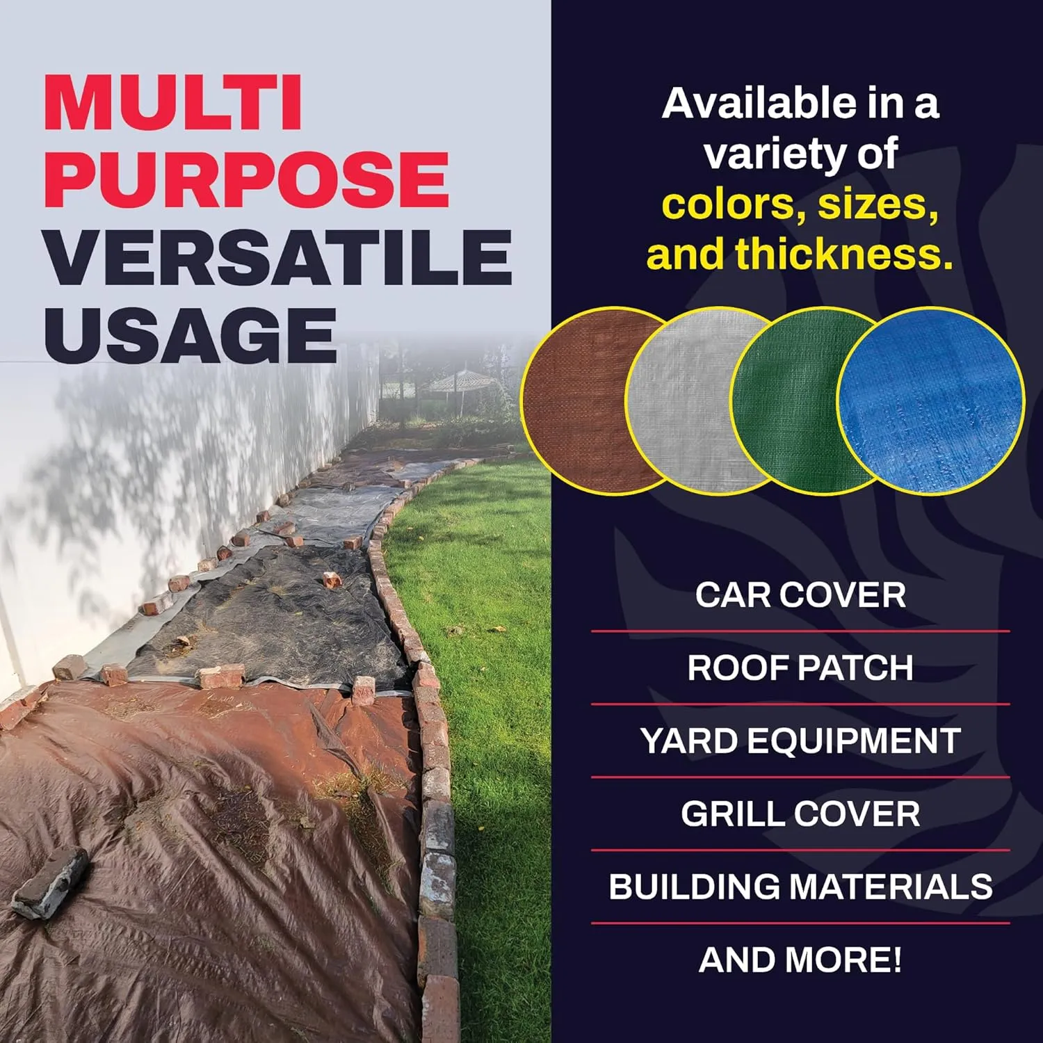 5' x 7' Brown Heavy Duty Tarp with Grommets Reinforced - 16 Mil Thick - Double Sided Plastic Tarps Waterproof - Large Tarpaulin Cover for Outdoor Camping Over/Under Tent Tarp RV Roof Rain - Zebro