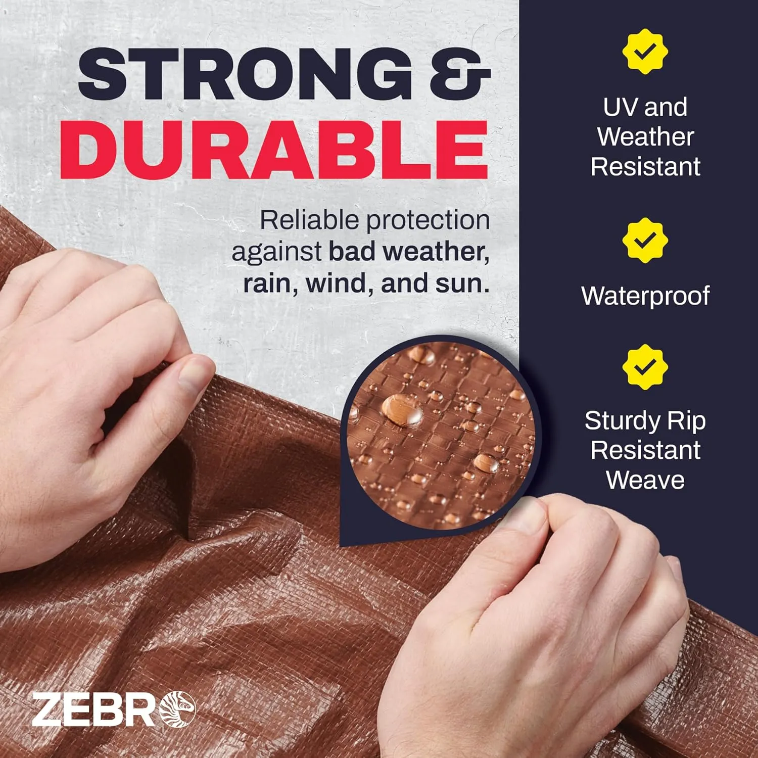 5' x 7' Brown Heavy Duty Tarp with Grommets Reinforced - 16 Mil Thick - Double Sided Plastic Tarps Waterproof - Large Tarpaulin Cover for Outdoor Camping Over/Under Tent Tarp RV Roof Rain - Zebro