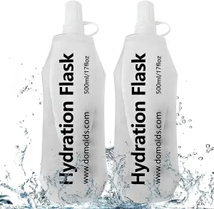 500ML Soft Flask, Running Water Bottle Foldable TPU Hydration Flask for Running Hydration Pack Cycling Hiking Marathon, Clear Pack of 2