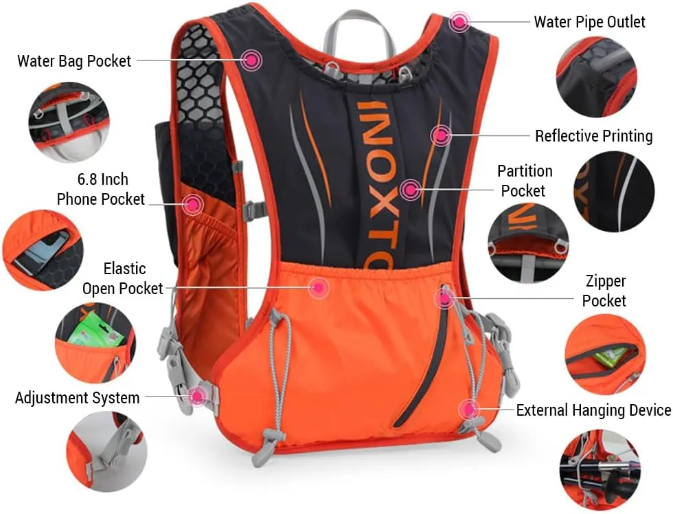5L Hydration Pack Backpack, Hydration Vest Backpack Water Running Vest Pack with 1pc 1.5L Water Bladder and 2pcs 450ml Soft Water Bottles for Men Women Marathon Trail Hiking