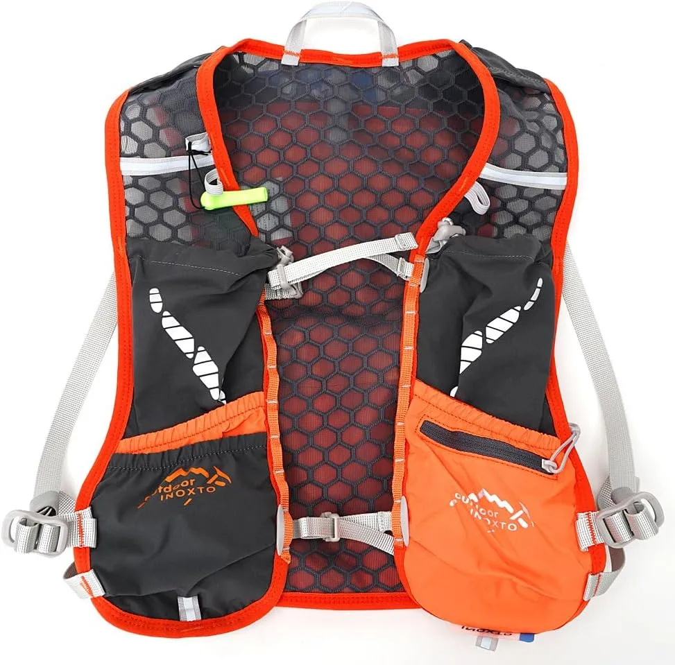 5L Hydration Pack Backpack, Hydration Vest Backpack Water Running Vest Pack with 1pc 1.5L Water Bladder and 2pcs 450ml Soft Water Bottles for Men Women Marathon Trail Hiking