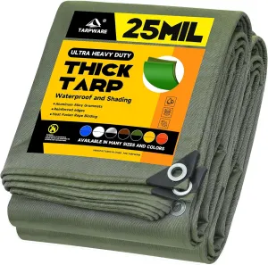5'x7' 25Mil Ultra-Heavy Duty Waterproof Organic Silicone Coating Green Canvas Tarps with Grommets&Reinforced Edges, UV Resistant Durable Canvas Tarpaulin, Cover for Pool/Boat/Tent,Full Size