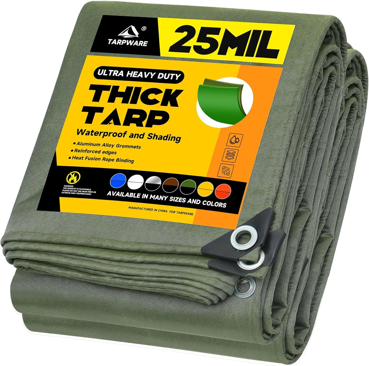 5'x7' 25Mil Ultra-Heavy Duty Waterproof Organic Silicone Coating Green Canvas Tarps with Grommets&Reinforced Edges, UV Resistant Durable Canvas Tarpaulin, Cover for Pool/Boat/Tent,Full Size