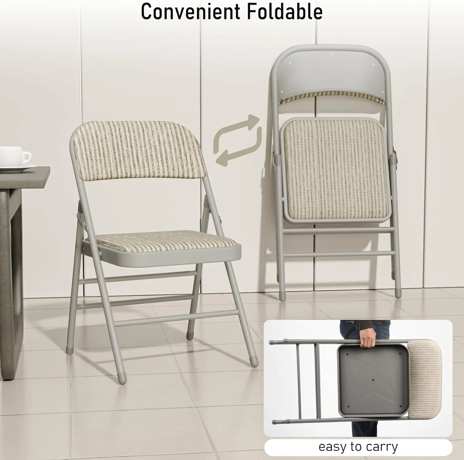 6 Pack Grey Folding Chairs with Fabric Padded Cushion, Fabric Dining Chair Set Portable Indoor Outdoor Padded Folding Chairs with Steel Frame for Home Office Events Wedding Party